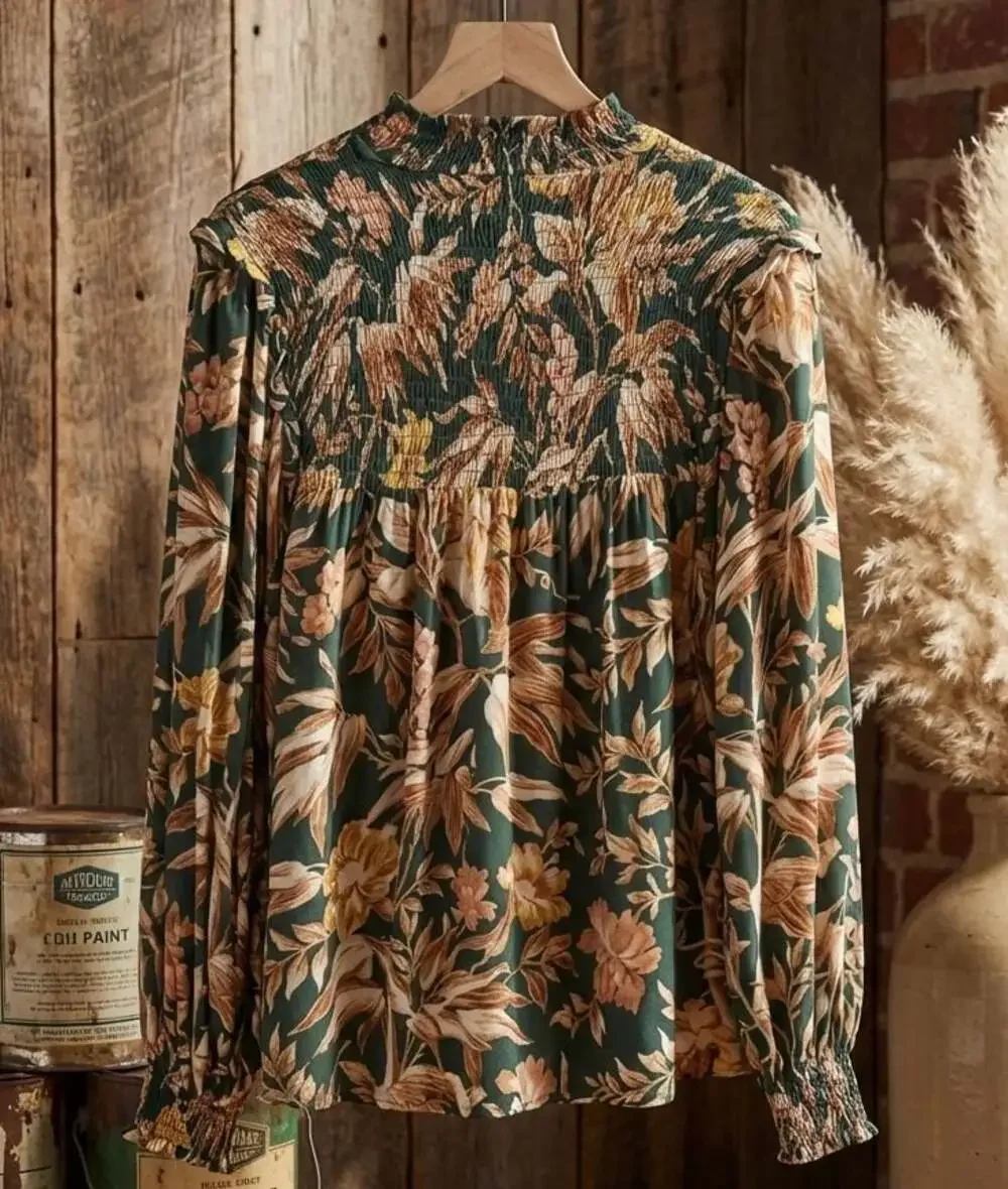 H&M Smocked High Neck Floral Blouse Size 6 - EK - Picture 3 of 6